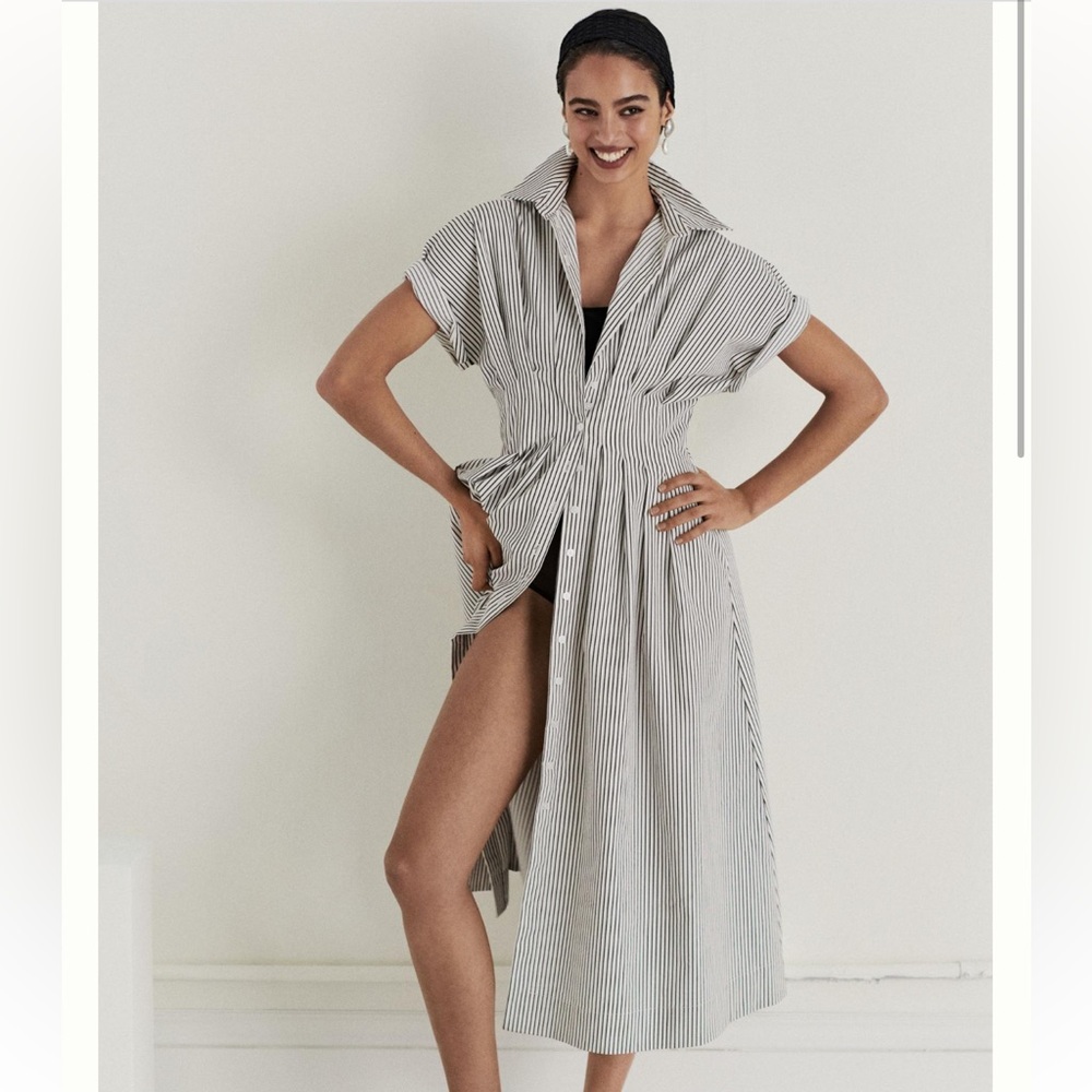The Tobie Button-Front Pleated Shirt Dress by Exquise NWT